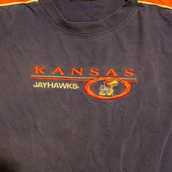 VINTAGE KANSAS JAYHAWKS KU PRO EDGE MENS CASUAL T SHIRT RED BLUE SIZE XXXL - Picture 2 of 8